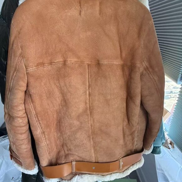 Acne Studios Dark Orange Velocite Suede Shearling Jacket - Picture 5 of 5